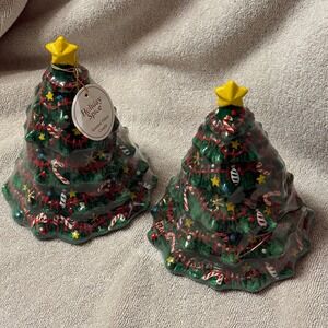 NEW Holiday Spice Ceramic Christmas Tree Candle‎ Set of 2 Filled Candles